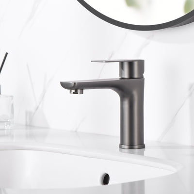 sumerain Single Handle Bathroom Sink Faucet Single Hole Bathroom Faucet Metallic Gray Vanity Faucet Stainless Steel with Water Supply Lines