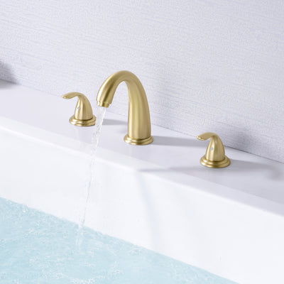 sumerain Grifo para bañera romano de 3 orificios, oro cepillado con válvula de latón rugoso, alto flujo
