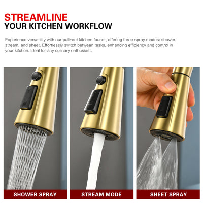 sumerain Touchless Pull Down Kitchen Faucet Brushed Gold Hands-Free Motion Sensor Kitchen Sink Faucet Single Handle