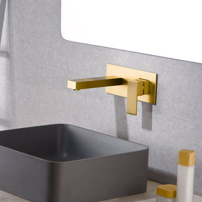 El grifo de baño de montaje en pared de oro cepillado de una sola manija incluye válvula de latón
