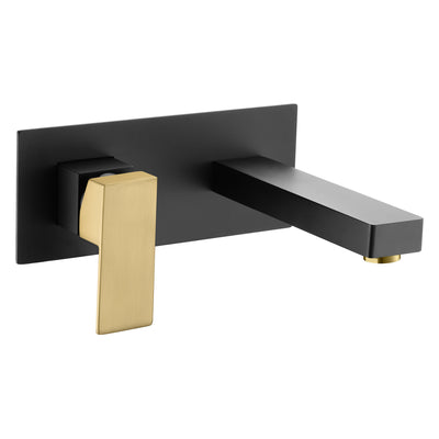 SUMERAIN Grifo para lavabo de baño de montaje en pared, acabado en negro y dorado, con manija para zurdos y válvula áspera