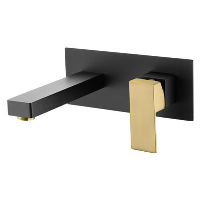 SUMERAIN Grifo de baño para montaje en pared, acabado negro y dorado, grifo para lavabo con válvula áspera
