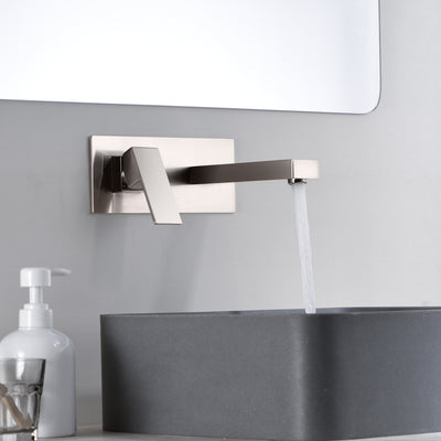 sumerain Grifo de baño de níquel cepillado, montaje en pared, grifo para lavabo con válvula empotrada, manija única para zurdos