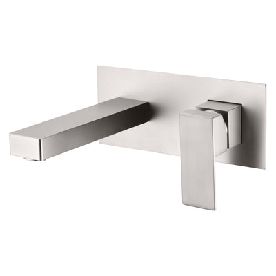 Grifo para lavabo de baño de montaje en pared, grifo para lavabo de níquel cepillado con válvula empotrada