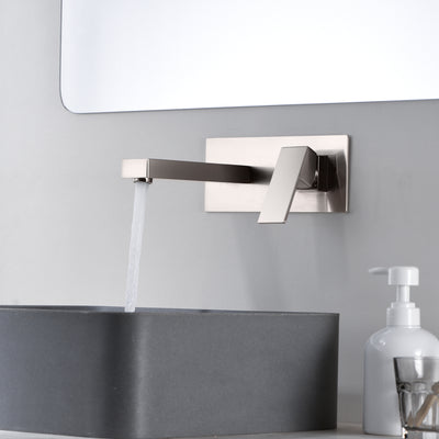 Grifo para lavabo de baño de montaje en pared, grifo para lavabo de níquel cepillado con válvula empotrada