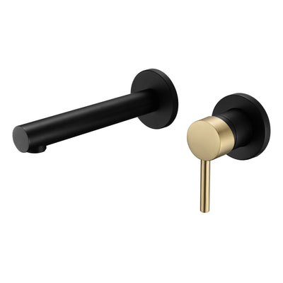 SUMERAIN Grifo para lavabo de baño montado en la pared, acabado negro y dorado, grifo para lavabo con una sola manija y válvula áspera