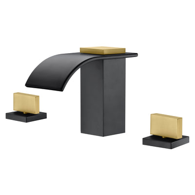 SUMERAIN Grifo de baño generalizado de 8 ", grifo de lavabo en cascada de 3 orificios, acabado en negro y dorado