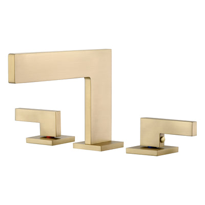 Grifo de lavabo de baño Sumerain de instalación amplia de 8 pulgadas con efecto cascada, grifo de tocador para lavabo de baño con dos manijas, grifo para lavabo dorado cepillado de 3 orificios con líneas de suministro