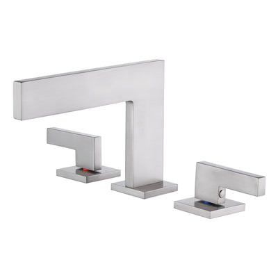 Grifo de baño Sumerain de instalación amplia con efecto cascada, níquel cepillado, dos manijas, grifo de lavabo de baño de 3 orificios, grifo de tocador de 8 pulgadas con líneas de suministro