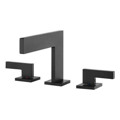 Grifo de lavabo de baño Sumerain con efecto cascada, negro mate, grifo de baño de 2 manijas para lavabo de 3 orificios, grifo de baño de instalación amplia de 8 pulgadas con líneas de suministro