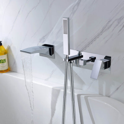 Grifos para bañera de montaje en pared, caño de llenado para bañera en cascada con ducha de mano
