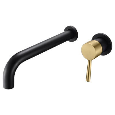 SUMERAIN Grifo para bañera de montaje en pared, grifo para bañera con caño de llenado largo para bañera, acabado en negro y dorado, manija única