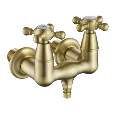 SUMERAIN Grifo para bañera con patas de garra para montaje en pared de 3-3/8 pulgadas, dos manijas cruzadas, oro cepillado