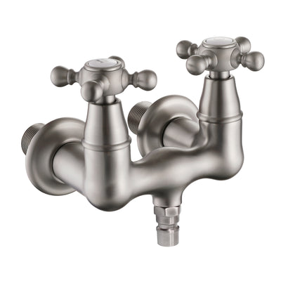 SUMERAIN Grifo para bañera vintage, montaje en pared, relleno para bañera, centro de 3-3/8 pulgadas, dos asas cruzadas, níquel cepillado