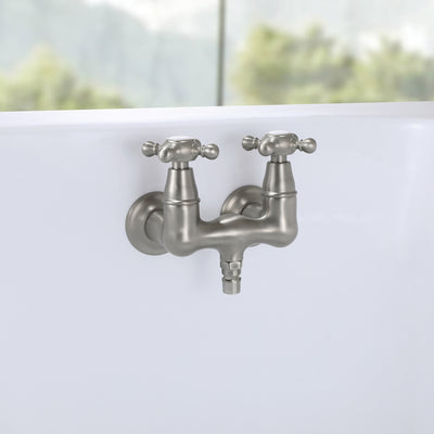 SUMERAIN Grifo para bañera vintage, montaje en pared, relleno para bañera, centro de 3-3/8 pulgadas, dos asas cruzadas, níquel cepillado