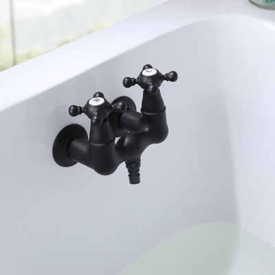 SUMERAIN Grifo para bañera con patas vintage, montaje en pared central de 3-3/8 pulgadas, mango cruzado, negro mate