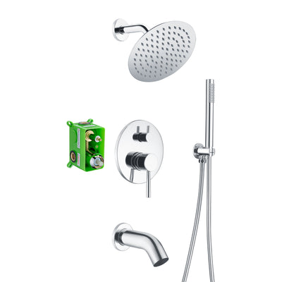 Sistema de ducha de lluvia Sumerain con caño para bañera, juego de grifería para bañera y ducha con cabezal de ducha de 8 pulgadas y ducha de mano, válvula incluida, cromo