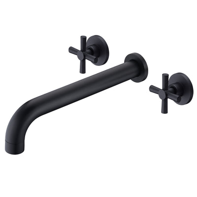 SUMERAIN Grifo para bañera de montaje en pared, color negro mate, alto flujo, dos manijas cruzadas con válvula áspera, caño extra largo