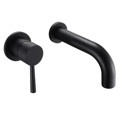 SUMERAIN Juego de grifos para bañera, color negro mate, montaje en pared, grifo para bañera con una sola manija, válvula empotrada incluida