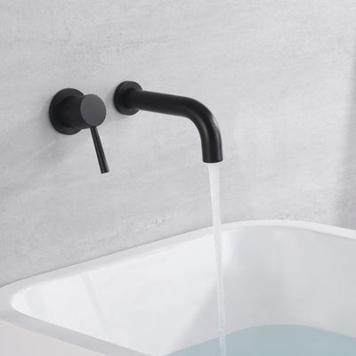 SUMERAIN Juego de grifos para bañera, color negro mate, montaje en pared, grifo para bañera con una sola manija, válvula empotrada incluida