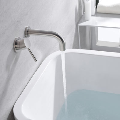 SUMERAIN Grifo para bañera de níquel cepillado, montaje en pared, llenador de bañera, manija única para zurdos