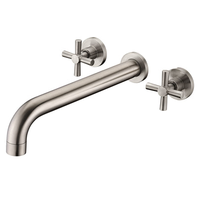 SUMERAIN Grifo para bañera de níquel cepillado para montaje en pared, grifo para bañera de alto flujo con válvula áspera, boquilla extra larga