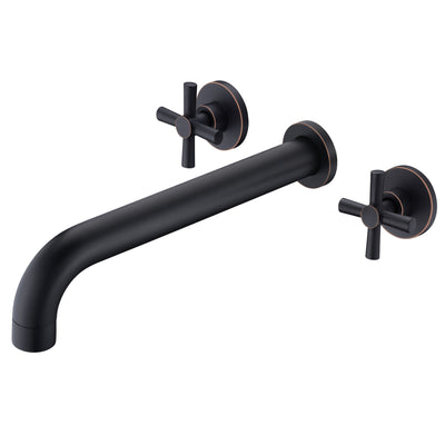SUMERAIN Grifo de bañera de alto flujo de bronce aceitado para montaje en pared, caño largo con válvula áspera, dos manijas cruzadas