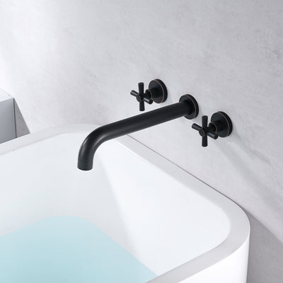 SUMERAIN Grifo de bañera de alto flujo de bronce aceitado para montaje en pared, caño largo con válvula áspera, dos manijas cruzadas