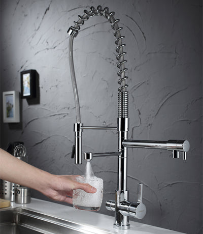 Grifo de fregadero de cocina de tres vías de tres flujos con salida de agua potable filtrada, grifo con filtro de agua de 3 caños