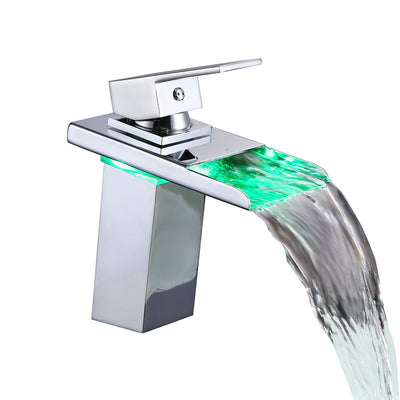 Grifo de lavabo de cascada con cambio de color LED, grifo de lavabo de baño