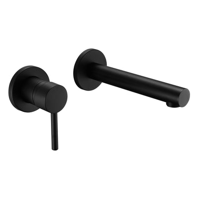 sumerain Grifo de baño de montaje en pared negro mate para zurdos con una sola manija, grifo para lavabo
