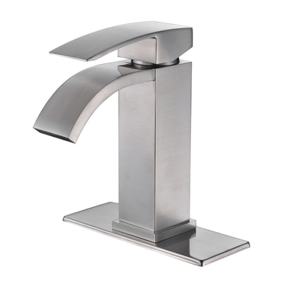 Cascada del grifo del baño, grifo del fregadero de níquel cepillado con escudo de 4 pulgadas