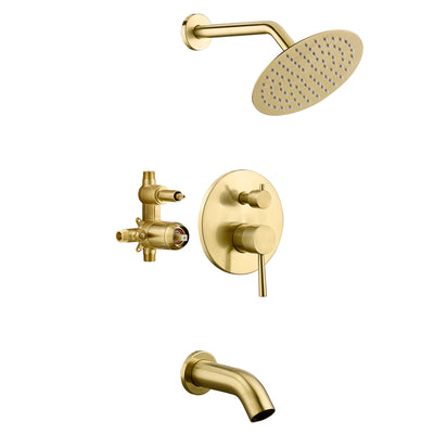 Juego de grifería para ducha y bañera con equilibrio de presión, oro cepillado con caño para bañera