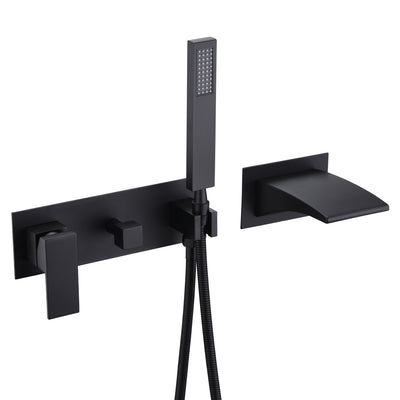 sumerain Grifo para bañera de Montaje en Pared Negro, Grifo para bañera en Cascada con Ducha de Mano Grifo para Zurdos