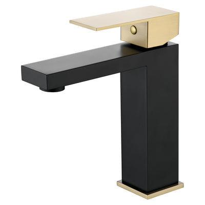 sumerain Grifo para lavabo de baño, grifo de baño negro y dorado, acero inoxidable 304, manija única, orificio único