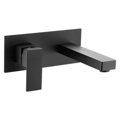 sumerain Grifo de baño negro mate, grifo de fregadero de montaje en pared de una sola manija y válvula áspera incluida, diseño para zurdos