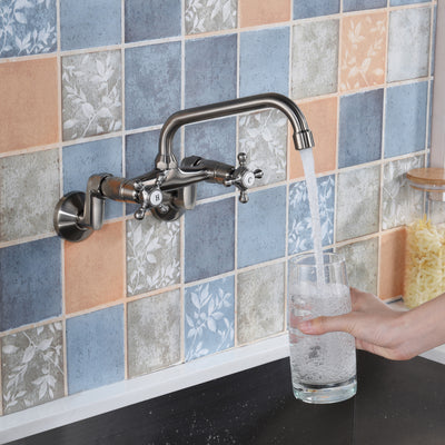 Grifo de cocina para montaje en pared, grifo montado en la pared de níquel cepillado, extensión ajustable de 3" a 9"