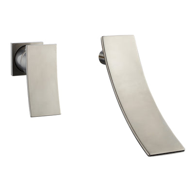 sumerain Grifo de baño de cascada de níquel cepillado, grifo de lavabo de montaje en pared, diseño para zurdos
