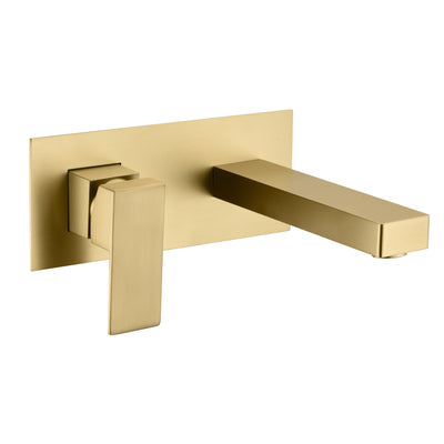 sumerain Grifo para lavabo de baño de montaje en pared, oro cepillado y válvula áspera incluida, manija única para zurdos