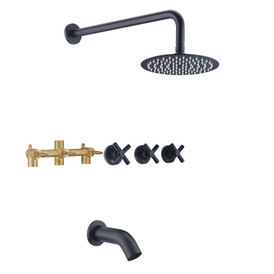 Grifo de ducha para bañera con 3 asas, kit de molduras para bañera y ducha en negro mate con válvula, SUMERAIN