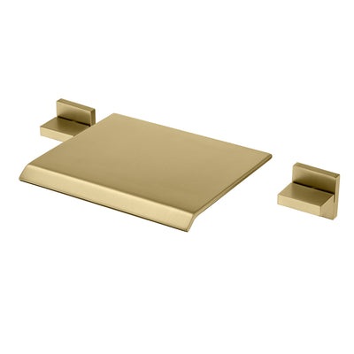 Grifo para bañera en cascada, montaje en pared, grifo para bañera con válvula, relleno para bañera de oro cepillado, 3 orificios, alto flujo