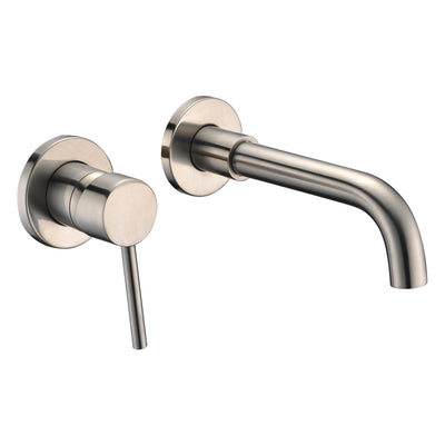 sumerain Grifo para lavabo de baño de níquel cepillado montado en la pared, diseño para zurdos
