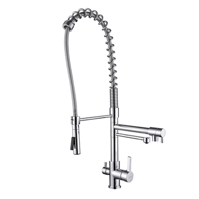 Grifo de fregadero de cocina de tres vías de tres flujos con salida de agua potable filtrada, grifo con filtro de agua de 3 caños