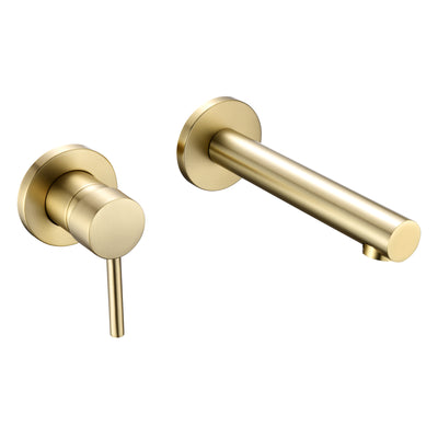 sumerain Grifo de baño Montaje en pared Grifo de tocador monomando para zurdos Grifo de lavabo con válvula áspera incluida Oro cepillado