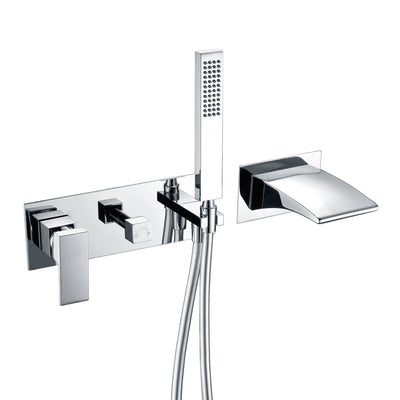 sumerain Grifo para bañera de montaje en pared con ducha de mano, grifo para bañera en cascada, grifo para zurdos con acabado cromado