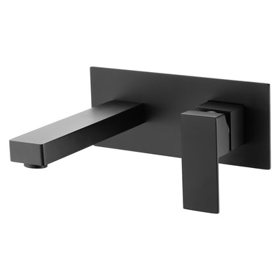 Grifo para lavabo de baño con montaje en pared, color negro mate, válvula empotrada incluida