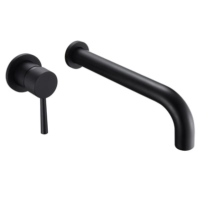 sumerain Grifo de bañera de montaje en pared negro mate, grifo de bañera de pared con caño largo, manija única para zurdos
