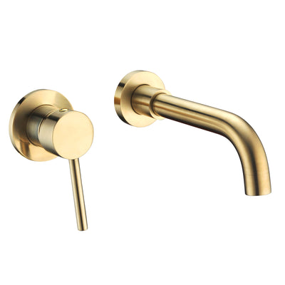 sumerain Grifo de baño de montaje en pared, grifo de lavabo de oro cepillado, manija única para zurdos