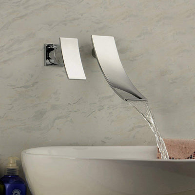sumerain Grifo de baño en cascada, grifo de montaje en pared para lavabo de baño, manija única para zurdos, cromado