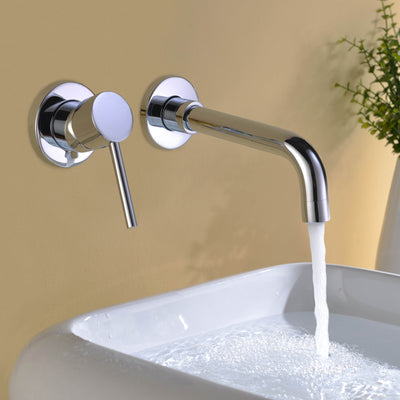 sumerain Grifo para lavabo de baño montado en la pared, acabado cromado, diseño para zurdos